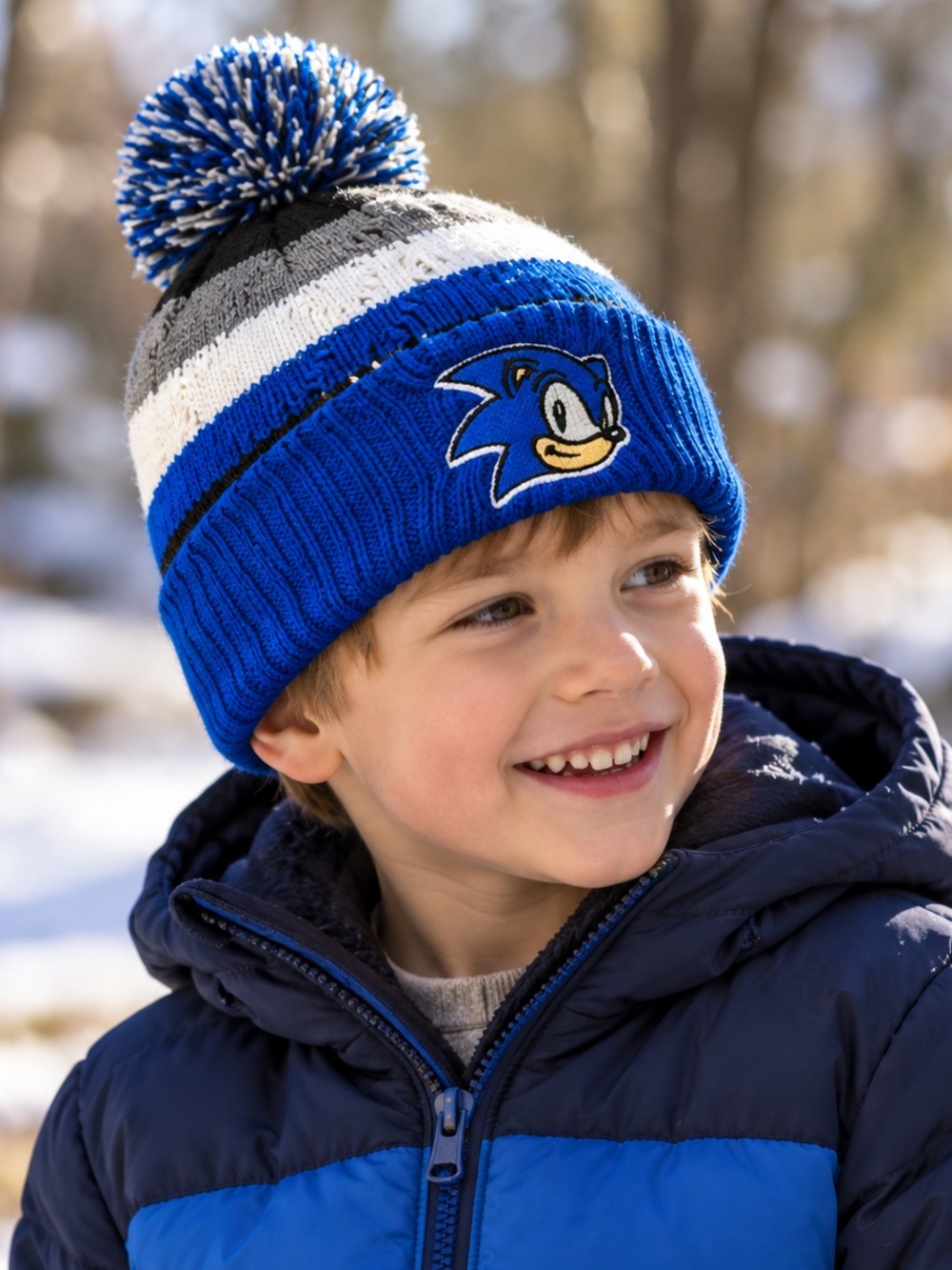 SEGA Sonic the Hedgehog Kids Knit Pom Beanie | Blue Striped | One Size